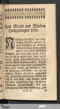 Nach Stand und Würden Hochgeneigter Leser...