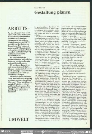 Gestaltung planen : Arbeitsumwelt