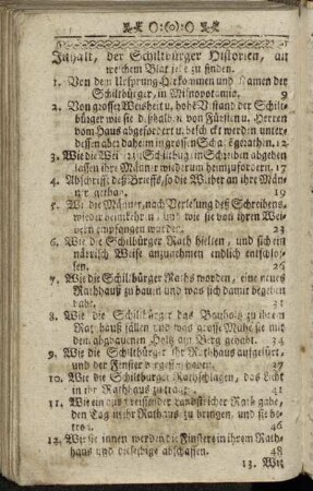 Inhalt, der Schiltbürger Historien, an welchem Blat jede zu finden.