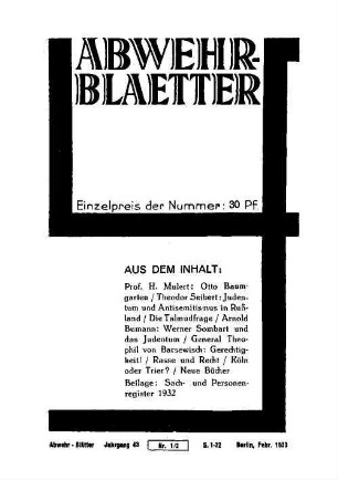 Abwehrblätter : Mitteilungen aus d. Verein zur Abwehr des Antisemitismus. 43. 1933
