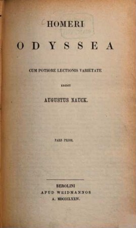 Homerica carmina. 2,1, Vol. II. Odyssea ; Ps. prior