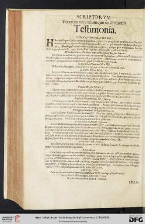 Scriptorum Veterum recentiumque de Heluetiis Testimonie
