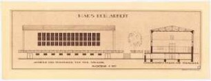 Haus der Arbeit mit Thingplatz Schinkelwettbewerb 1936: Turnhalle. Ansicht, Querschnitt 1:100