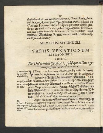 Membrum Secundum. De Variis Venationum Divisionibus