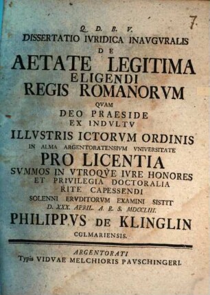 Diss. iur. inaug. de aetate legitima eligendi regis Romanorum