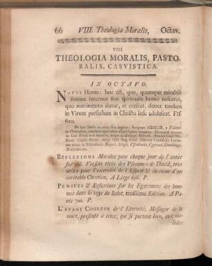 VIII. Theologia Moralis, Pastoralis, Casvistica.