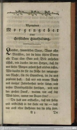 Allgemeines Morgengebet einer christlichen Haushaltung