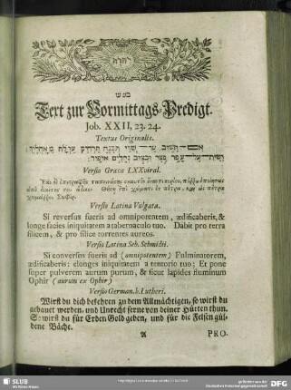 [Vormittags-Predigt. Job. XXII, 23. 24]