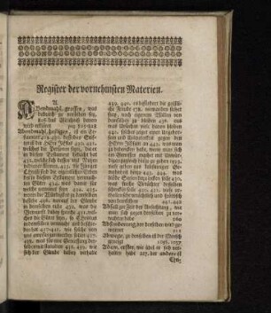 Register der vornehmsten Materien.