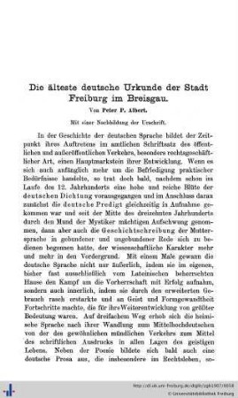 Die älteste deutsche Urkunde der Stadt Freiburg im Breisgau.