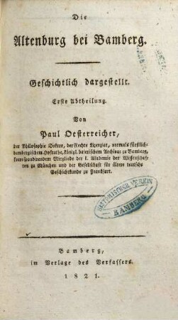 Die Altenburg bei Bamberg : geschichtlich dargestellt. 1