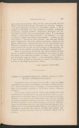 Sobre un comentario del libro "Ante el Problema Agrario Peruano"