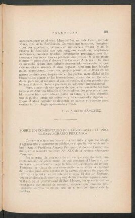 Sobre un comentario del libro "Ante el Problema Agrario Peruano"
