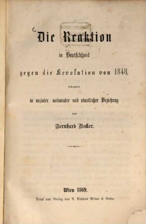Die Reaktion in Deutschland gegen die Revolution von 1848, beleuchtet in sozialer, nationaler und staatlicher Beziehung
