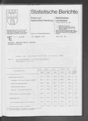 Index der Nettoproduktion im Juni 1986 : Lfd. Nr. 34
