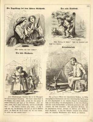 "Die Tagesfrage bei dem schönen Geschlecht" "Der erste Diebstahl" "Die böse Meisterin" "Heirathsgesuch"
