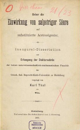 Über die Einwirkung von salpetriger Säure auf substituierte Acetessigester