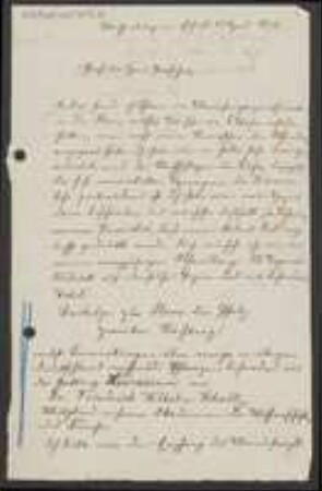 Brief von Friedrich Wilhelm Schultz an Unbekannt