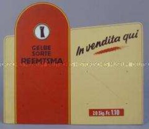 Werbeaufsteller für "Reemtsma Gelbe Sorte"-Zigaretten,"In vendita qui"