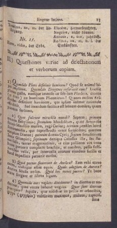II.) Quaestiones variae ad delectationem et verborum copiam