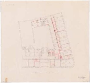 Park Hotel, Posen: Umgestaltung: Grundriss 1. Obergeschoss mit Einzeichnung Sanitäranlagen 1:100