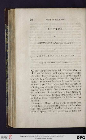 Letter of Anthony Raphael Mengs to Monsieur Falconet