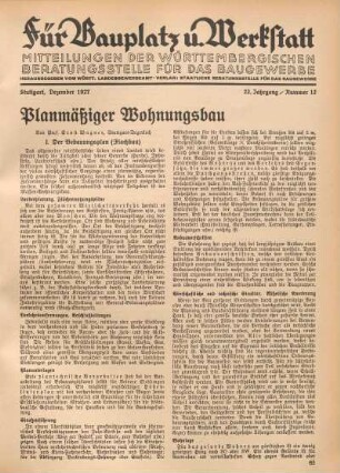 Planmäßiger Wohnungsbau