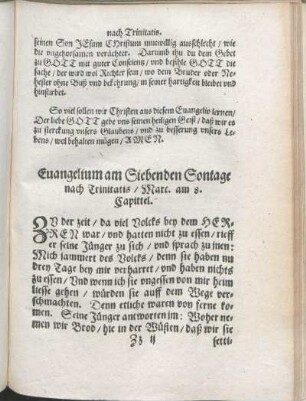 Euangelium am Siebenden Sontage nach Trinitatis/ Marc. am 8. Capittel.