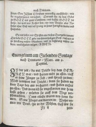 Euangelium am Siebenden Sontage nach Trinitatis/ Marc. am 8. Capittel.
