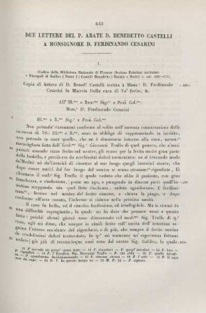 Due lettere del P. Abate D. Benedetto Castelli a Monsignore D. Ferdinando Cesarini.