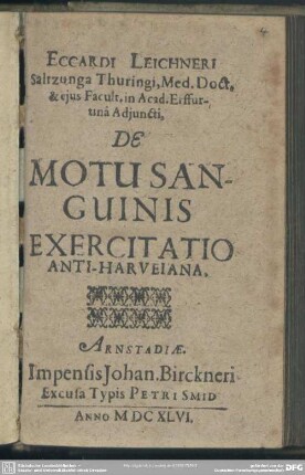 De motu sanguinis exercitatio Anti-Harveiana