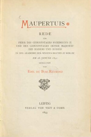 Maupertuis : Rede ...