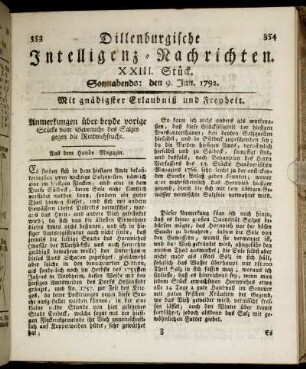 XXIII. Stück. Sonnabends: den 9. Jun. 1792.