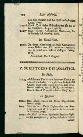 V. Scriptores Diplomatici
