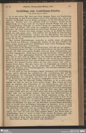 Nachklänge zum Ausstellungs-Berichte