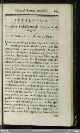 Lettre CXVII. Le même à Mesdames de Sévigné & de Grignan. A Paris, le 20. Février, 1696