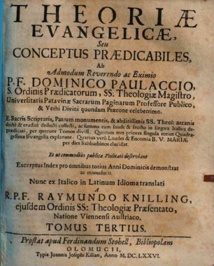 Theoriae Evangelicae, Seu Conceptus Praedicabiles, 3