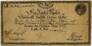 Geldschein, 1 Reichstaler, 6.5.1772