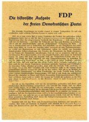 Propagandaflugblatt der FDP mit Mitgliederwerbung