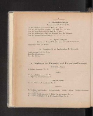 IV. Officianten der Universität und Universitäts-Verwandte.