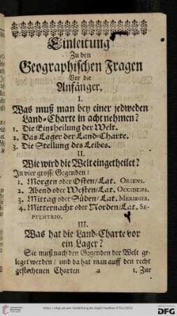 Einleitung zu den geographischen Fragen vor die Anfaenger