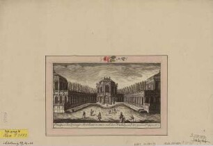 Ansicht vom Zwinger in Dresden, Kupferstich, vor 1782 : Prospect, des Zwinger-Garthens von innen nach dem Walle Zu, und der grosen Treppe / [F. G. Schlitterlau sc.] - [Dresden] , [vor 1782]. - 1 Kunstbl. : Kupferst. ; 20 x 11 cm