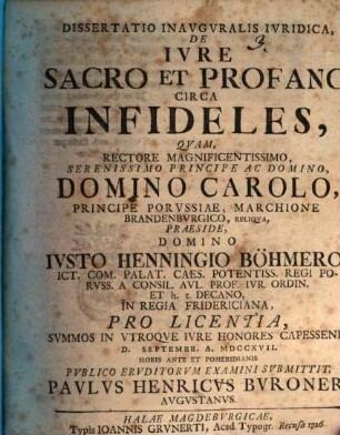 Dissertatio Inavgvralis Ivridica, De Ivre Sacro Et Profano Circa Infideles