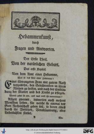 Erster Theil. Von der natürlichen Geburt.