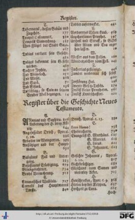 Register über die Geschichte Neues Testamentes.