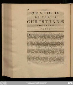 Oratio IX. De Variis Christianae Doctrinae Fatis.