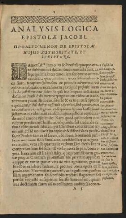 Prosepomenon De Epistolae Huius Authoritate, Et Scriptore.