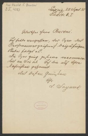 Brief an Ferruccio Busoni : 28.09.1885
