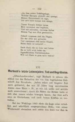 XVI. Marbach's letzte Lebensjahre, Tod und Begräbnis.