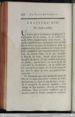 Chapitre XVII. Des plaisirs publics